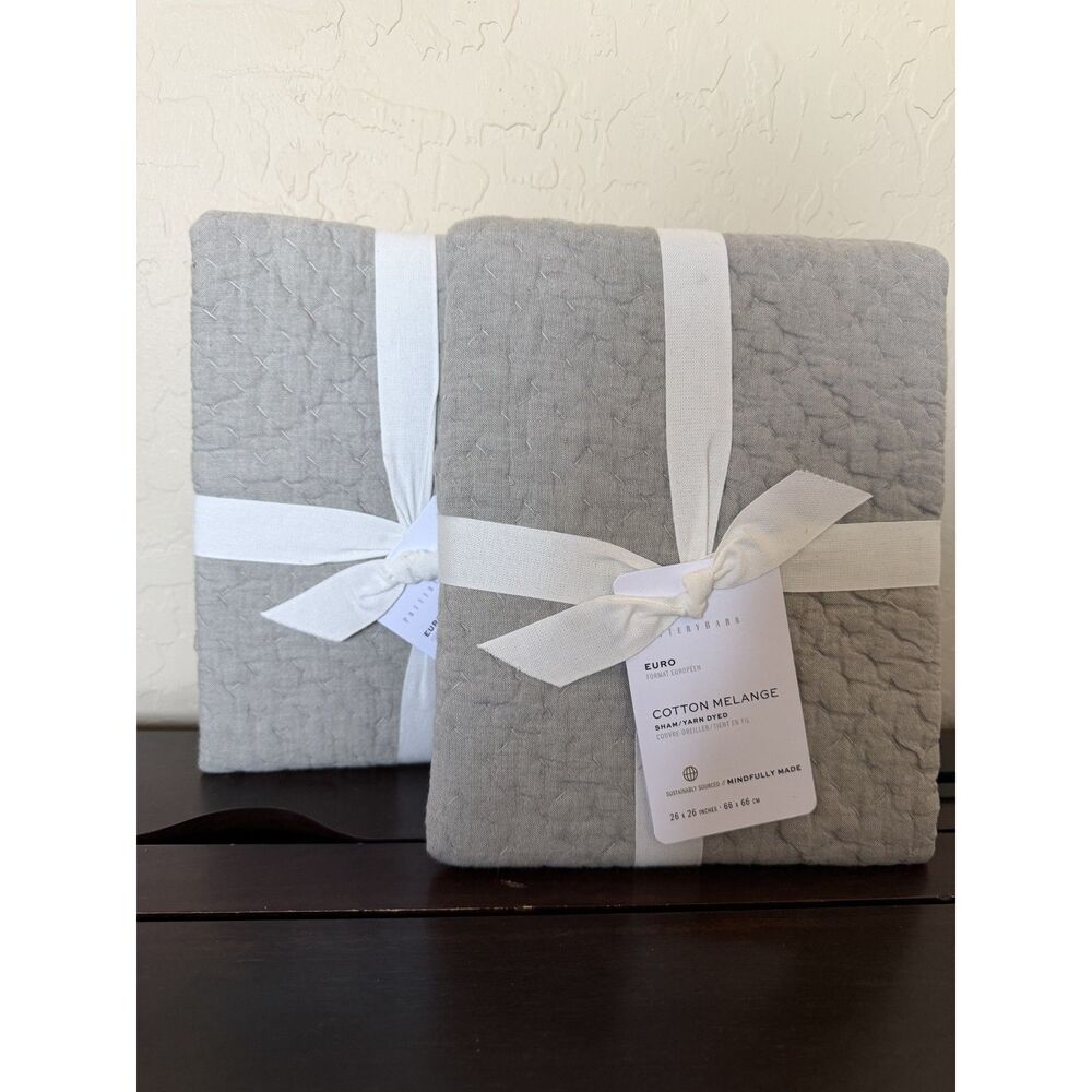 Pottery Barn Euro Cotton Melange Sham Dyed Handcrafted Quilted 26"x26" Set of 2